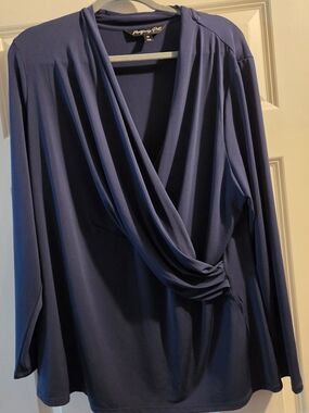 Montgomery Post Deep Navy Draped Wrap Blouse